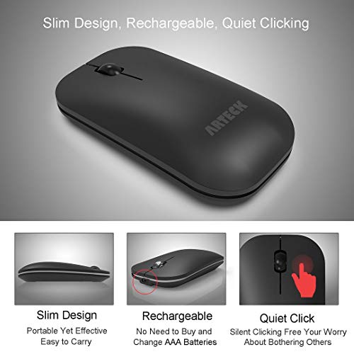 Arteck Bluetooth Keyboard and Mouse Combo Ultra Compact Slim Stainless Full Size Keyboard and Ergonomic Mouse for Computer/Desktop/PC/Laptop/Surface and Windows 10/8/7 Built in Rechargeable Battery
