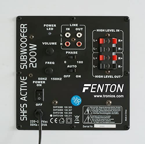 Fenton SHFS10W Active Subwoofer Speaker, 10" for Home Theatre Surround Sound, Hi-Fi Systems, White