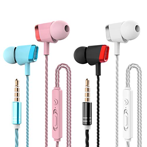 CBGGQ 4 Packs Earphones, Noise Isolating In-Ear Headphones with Pure Sound and Powerful Bass, Earbuds with Microphone & Volume Control, Headphones for iOS and Android Smartphones, Laptops, Gaming,etc