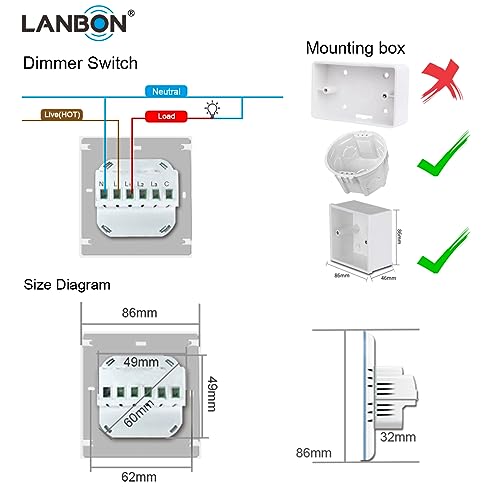 LANBON LCD 1 Gang Smart Dimmer Switch L8-HD, by Mesh WiFi No Drop & Lag,2-Way,Supports Alexa&Google Home, Neutral Wire Required