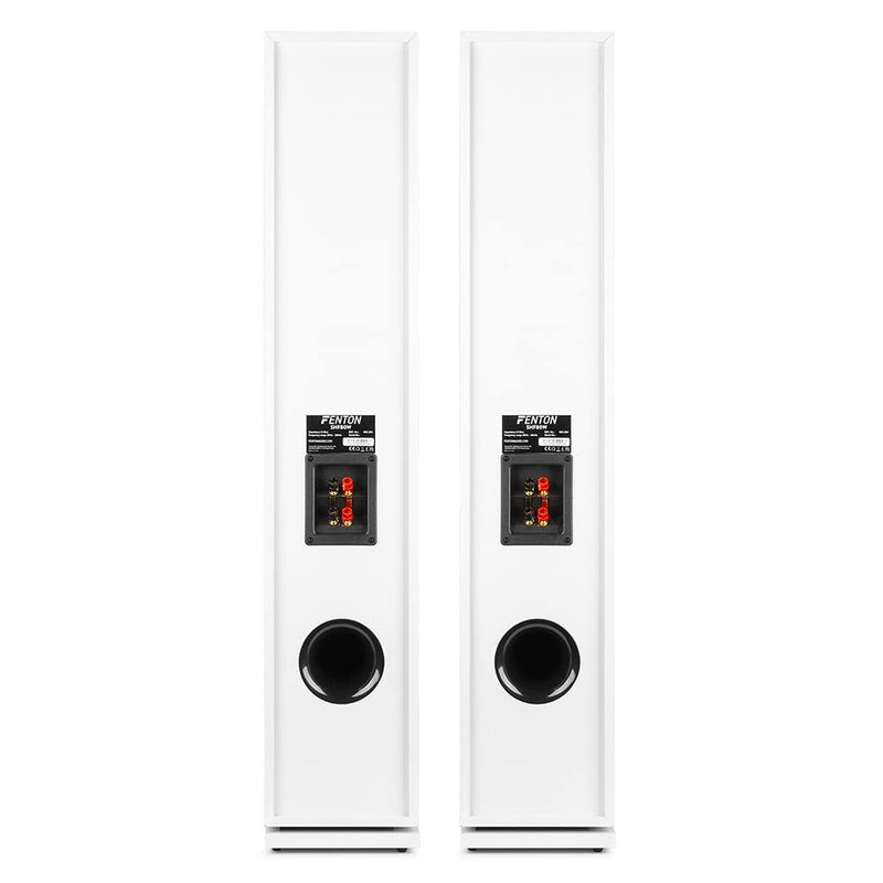 Fenton SHF80W Tower Speaker Set (Pair) with AV-150BT Bluetooth Amplifier, Home Hi-Fi Stereo Sound System, 3-Way 6.5" White
