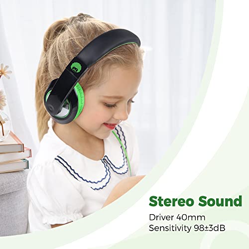 Rockpapa Comfort Kids Headphones, Over Ear Headphones Wired, Childrens Headphones with Adjustable Headband, Stereo Sound, Wired Headphones for Kids Girls Teens Adults (Green)