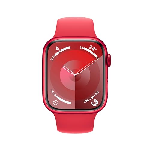 Apple Watch Series 9 [GPS 45mm] Smartwatch with (PRODUCT) RED Aluminum Case with (PRODUCT) RED Sport Band M/L. Fitness Tracker, Blood Oxygen & ECG Apps, Always-On Retina Display, Water Resistant