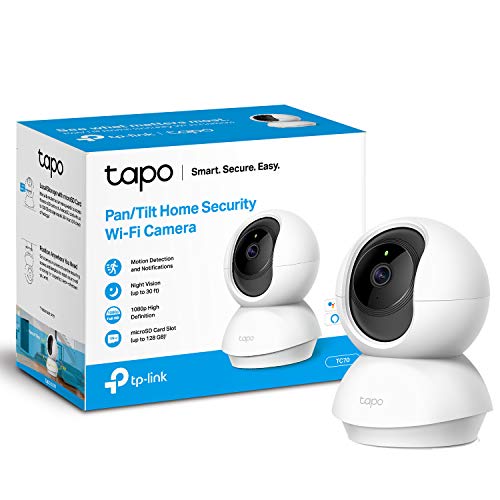 Tapo Pan/Tilt Smart Security Camera, Baby Monitor, Indoor CCTV, 360° Rotational Views, Works with Alexa&Google Home, No Hub Required, 1080p, 2-Way Audio, Night Vision, SD Storage, Device Sharing(TC70)