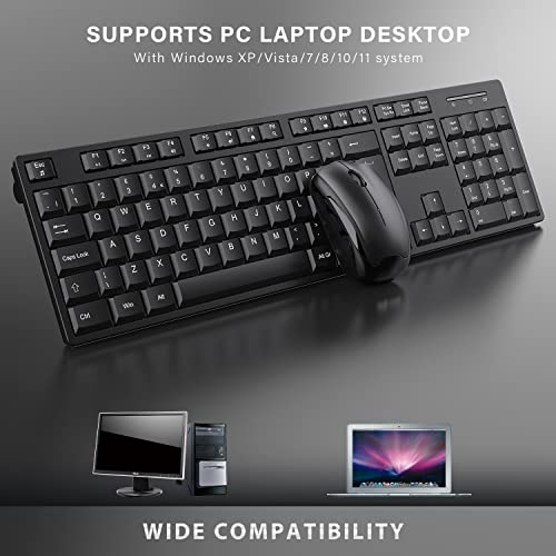 Wireless Keyboard and Mouse Set, 2.4G Wireless Keyboard Mouse with USB Receiver, Full Size QWERTY UK Keyboard with Numeric Keypad & Multimedia Shortcuts for Windows Computer Laptop PC, Black