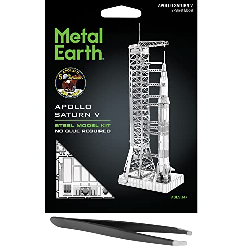 Metal Earth Fascinations Apollo Saturn V with Gantry 3D Metal Model Kit Bundle with Tweezers