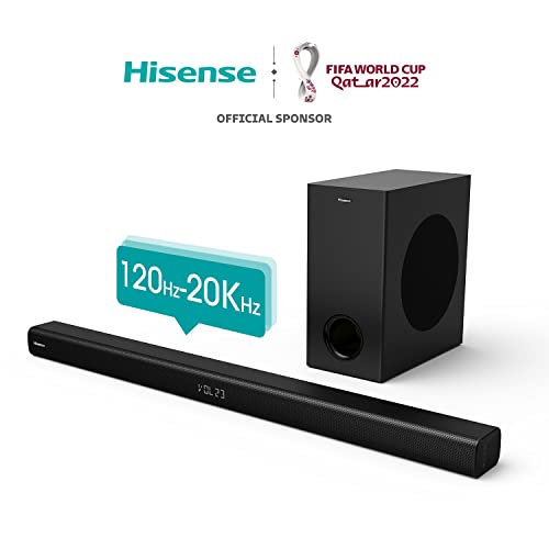Hisense HS218 2.1ch Sound Bar with Wireless Subwoofer, 200W, Powered by Dolby Audio, Bluetooth, HDMI ARC/Optical/AUX/USB, 3EQ Modes, Black