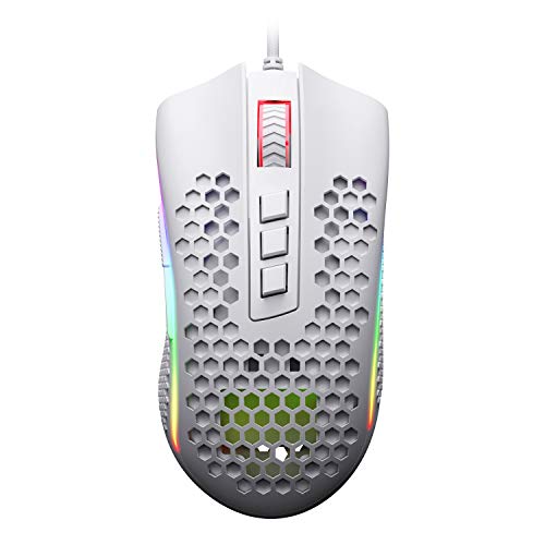 Redragon M808 Storm Ultralight Wired Gaming Mouse, 85g Lightweight Honeycomb Shell - Adjustable DPI Up to 12,400 - Optical Sensor - 7 Programmable Buttons - for PC Gamers - White