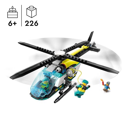 LEGO City Emergency Rescue Helicopter Toy for 6 Plus Year Old Boys & Girls, Vehicle Building Set with Winch, Spinnable Rotors and 3 Minifigures for Imaginative Play, Fun Birthday Gift for Kids 60405