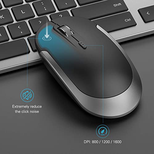 Wireless Rechargeable Keyboard and Mouse Set, Seenda Full Size Thin Wireless Keyboard and Mouse with Numeric Keypad, Computer keyboard mouse combos for Laptop/PC/Windows, Black and Dark Grey