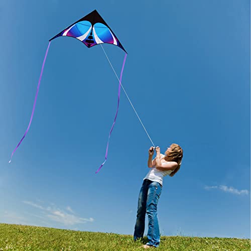 HONBO Large Kites for Adults, Beginner Kite for Kids Easy to Fly, The Easiest Single Line Beach Kite, with 300ft String Kite Handle (Orange) (Blue)