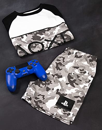 PlayStation Pyjamas For Boys | Kids Camo T Shirt With Shorts Gamer PJs | Console Controller Gamepad Merchandise