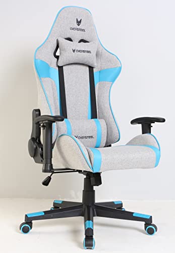 Oversteel - ULTIMET Professional Gaming Chair, Breathable Fabric, 2D Armrests, Height Adjustable, 180° Reclining Backrest, Gas Piston Class 3, Up to 120Kg, Gray/Blue