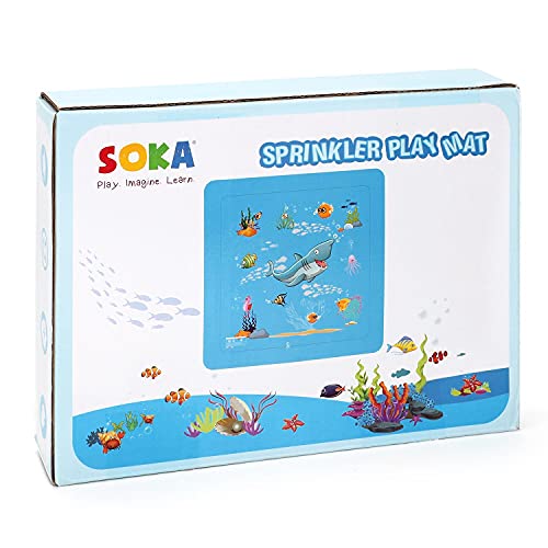 SOKA Large Square Sprinkle and Splash Water Play Mat Sprinkler Splash Pad Summer Spray Inflatable Water Toy for Kids Dogs Pets and Outdoor Garden Family Activities - Blue