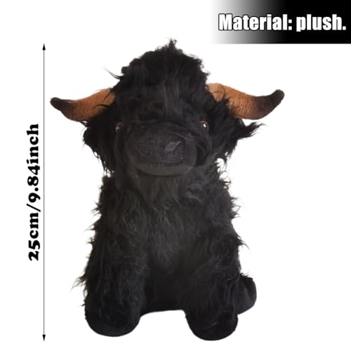 LabDip High Land Cow Stuffed Animals Plush Toy,Realistic Black Cow Plush Doll,Realistic Soft Cuddly Farm Toy, Soft Cuddly High Land Cow Plushies Farm Toy for Farm Home Decor Kids Gift - Black