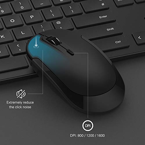 Wireless Keyboard & Mouse Sets - Slim Thin Wireless Keyboards and Mouse Combo Full Size Keyboard with Numeric Keypad Adjustable DPI Wireless Mouse - Black