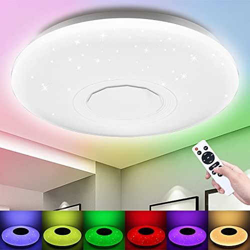 LED Ceiling Light 32W Ø 40cm Smart Ceiling Light with Bluetooth Speaker RGBW Color Changing App or Remote Control Flush Mount Ceiling Lamp for Kitchen Living Children's Bedroom(1920lm RGB 3000K-6500K)