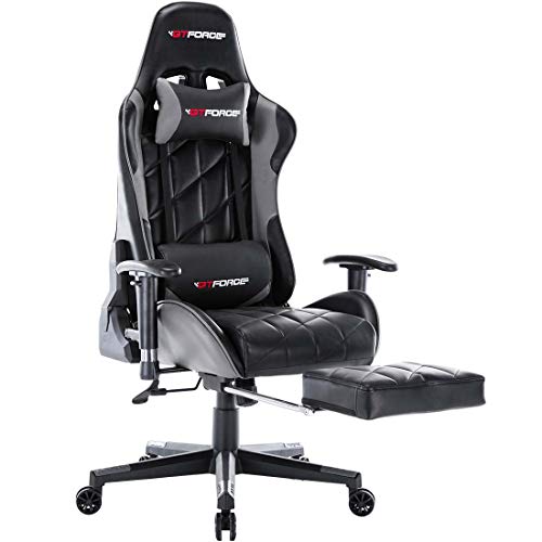GTFORCE PRO GT Reclining Sports Racing Gaming Office Desk PC CAR Faux Leather Chair (Grey with Footstool)