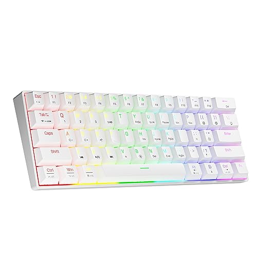 NEWMEN GM610 Wireless Mechanical Keyboard,White 60% Wired USB C/Bluetooth/2.4Ghz RGB Backlit Hot Swappable Keyboard,Compact Anti-Ghosting Mac Windows PC Gaming Keyboard,QWERTY Layout(Red Switches)