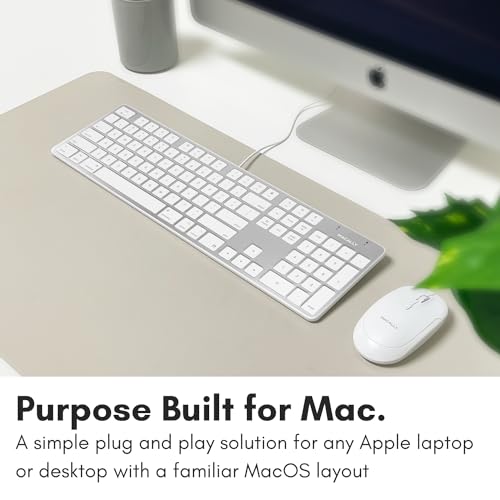 Macally Ultra-Slim USB Wired Keyboard with Number Keypad for Apple Mac Pro, MacBook Pro/Air, iMac, Mac Mini, Laptop Computers, Windows Desktop PC Laptops, Silver (SLIMKEYPROA)