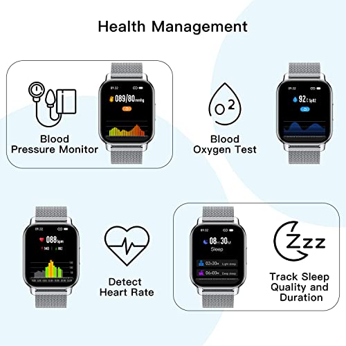 Popglory Smart Watch Women Men Answer/Make Calls, 1.85" Smartwatch 2 Straps with Split Screen, 100+ Sports Fitness Watch with Blood Pressure/Oxygen/Heart Rate Monitor for iOS and Android