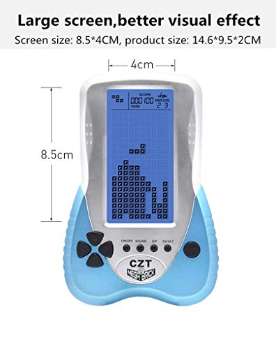 CZT Retro Brick Game Console Big Blue Backlight Screen Built-in 23 Games Tank Battle/Racing Can plug Headphone Nostalgic Puzzle Pocket Handheld Porable Machine Children's toys (Blue)