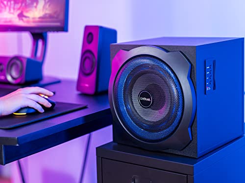 Trust Gaming GXT 658 Tytan 5.1 Surround Sound Speaker System, PC Speakers with Subwoofer, UK Plug, LED Illuminated, 180 W - Black/Blue