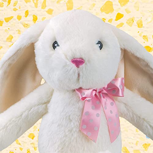 VFM - Cream Rabbit 23cm Plush With Pink Spotty Ribbon Bow - Super Soft Sitting Floppy Ears Embroidered Details Pippin Bunny Cuddly Toy