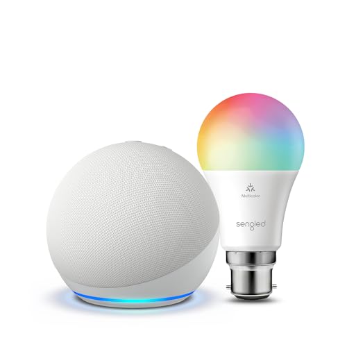 Echo Dot (5th generation, 2022 release) | Glacier White + Sengled LED Smart Light Bulb (B22), Works with Alexa - Smart Home Starter Kit