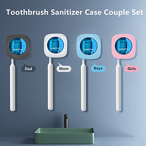 OOCOME Portable Deep UV Toothbrush Sanitizer Case Toothbrush Sanitizer Holder Organizer Case Toothbrush Cleaner Holder with Sticker free Punching for Travel and Family Use (4 Packs)