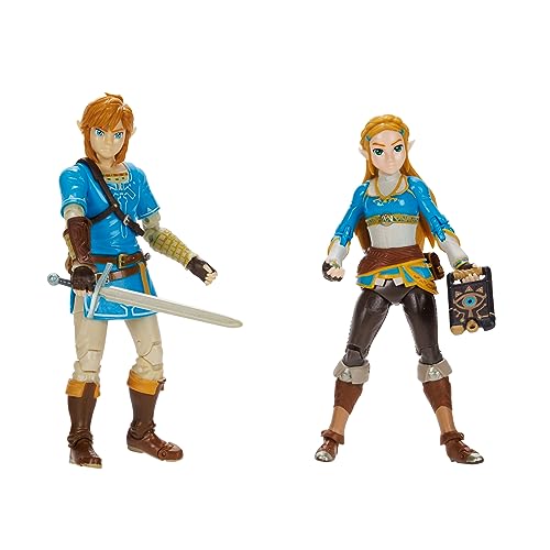 Nintendo The Legend of Zelda 4” / 11 cm Link and Zelda Action Figure 2-Pack. Includes 20 Points of Articulation with Sheikah Slate and Soldier's Broadsword Accessories