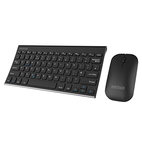 Arteck Bluetooth Keyboard and Mouse Combo Ultra Compact Slim Stainless Full Size Keyboard and Ergonomic Mouse for Computer/Desktop/PC/Laptop/Surface and Windows 10/8/7 Built in Rechargeable Battery