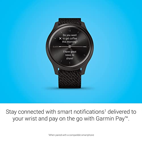 Garmin vívomove Trend, Stylish Hybrid Smartwatch with Health and Fitness functions, Real Watch Hands, Hidden Colour Touchscreen Display and up to 5 days battery life, Graphite and Black