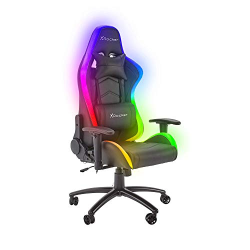 X Rocker Bravo RGB PC Gaming Chair with Neo Motion LED Lighting, Ergonomic High Back Office Chair, Height Adjustable Seat & Swivel, PU Faux Leather, Black