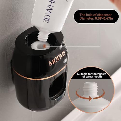 MOPMS Upgraded Toothpaste Dispenser Automatic Wall Toothbrush Holder for Bathroom Hanging Toothpaste Squeezer for Kids and Adult (Black & Rose Gold-1Pcs)