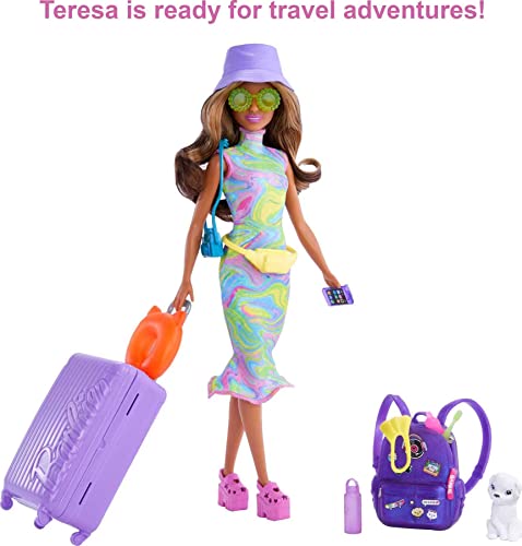 Barbie It Takes Two Doll & Accessories, Travel-Themed Set with Puppy, Working Suitcase, Sticker Sheet & 10+ Pieces