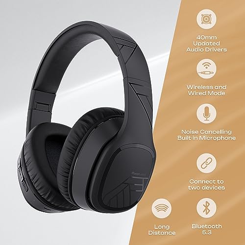 PowerLocus Wireless Headphones Over Ear, Bluetooth Headphones Over Ear, 50 Hours Playtime, Foldable Headphones with Built-in Microphone, Hi-Fi Stereo, Lightweight and Wired Mode for Phone Travel PC