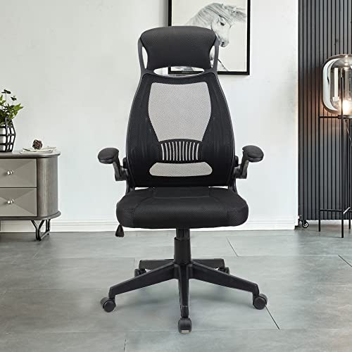 T-THREE.Ergonomic Desk Chair, Swivel Chair With Adjustable Lumbar Support, Headrest And Armrest, Height Adjustment and Rocker Function, Back-Friendly Office Chair Black