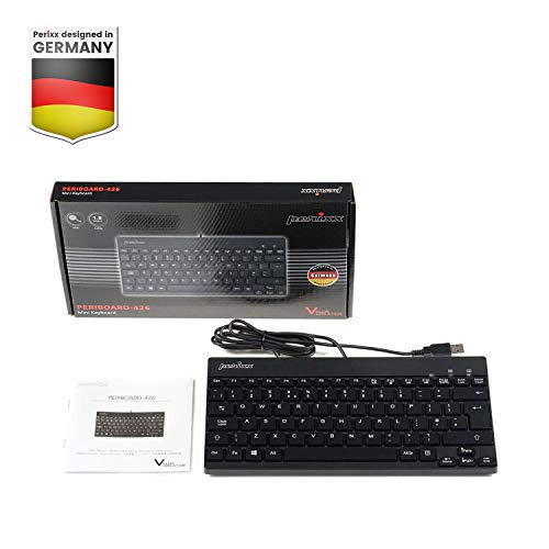 Perixx PERIBOARD-426 Wired USB Mini Keyboard, QWERTY UK, Black