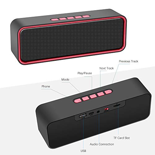 Kolaura Portable Wireless Speaker, Bluetooth 5.0 Speaker with 3D Stereo HiFi Bass, 1500mAh Battery, 12 Hour Playtime (Red)