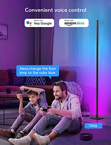 ibaye Smart LED Floor Lamp, RGB Corner Music and DIY Mode, Modern Standing Lamp with Alexa, Google Assistant WiFi APP, Color Changing Mood Lighting for Living Room, Bedroom (Black)