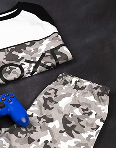 PlayStation Pyjamas For Boys | Kids Camo T Shirt With Shorts Gamer PJs | Console Controller Gamepad Merchandise