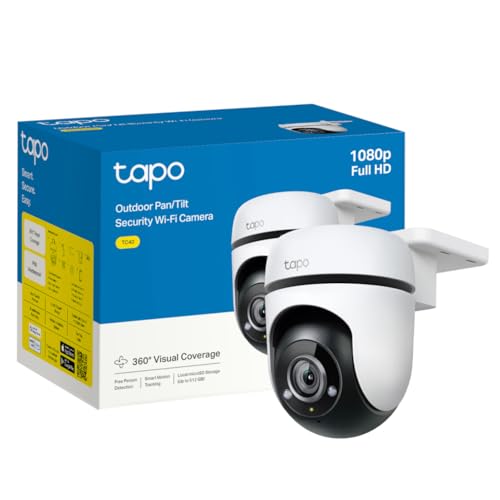 Tapo 1080p Full HD Outdoor Pan/Tilt Security Wi-Fi Camera, 360° Smart Person/Motion Detection, IP65 Weatherproof, Night Vision, Cloud &SD Card Storage, Works with Alexa&Google Home (TC40)