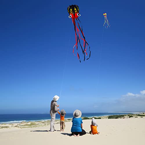 HONBO huge Octopus kites for children under 5-10, Large Kite with Long Tail and 200ft line-Easy to Fly kites for kids and adults(Flame)