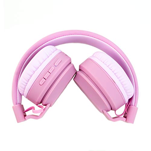 Louise & Mann Kids Bluetooth Headphones with Volume Limit, Over Ear Headphones for Kids, Foldable On Ear Headphones with Microphone, Micro SD/TF for School, Travel, Cell Phones, PC, Tablets (Pink)