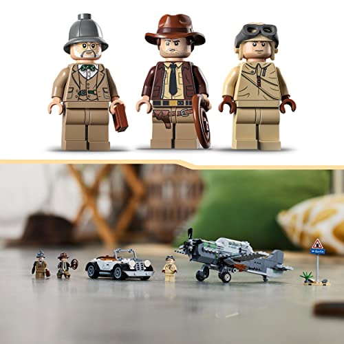 LEGO 77012 Indiana Jones Fighter Plane Chase Set with Buildable Airplane Model & Vintage Toy Car plus 3 Minifigures, The Last Crusade Action Playset