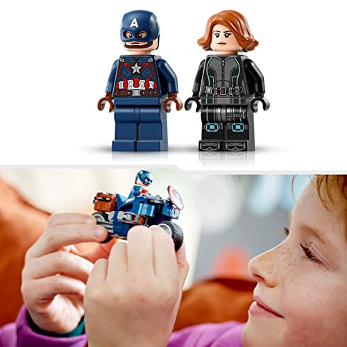 LEGO 76260 Marvel Black Widow and Captain America Motorcycles, Avengers Age of Ultron Set with 2 Superhero Motorbike Toys for Kids, Boys, Girls Aged 6 and Up