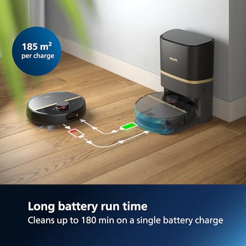 Philips HomeRun 7000 Series Robot vacuum cleaner with mop, ultra-strong suction power 5000 Pa, laser navigation, 180 min run time, self emptying robotic cleaner for carpet and pet hair, App, XU7100/01