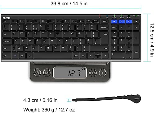 Arteck Universal Bluetooth Keyboard Multi-Device Stainless Steel Full Size Wireless Keyboard for Windows, iOS, Android, Computer Desktop Laptop Surface Tablet Smartphone Built in Rechargeable Battery