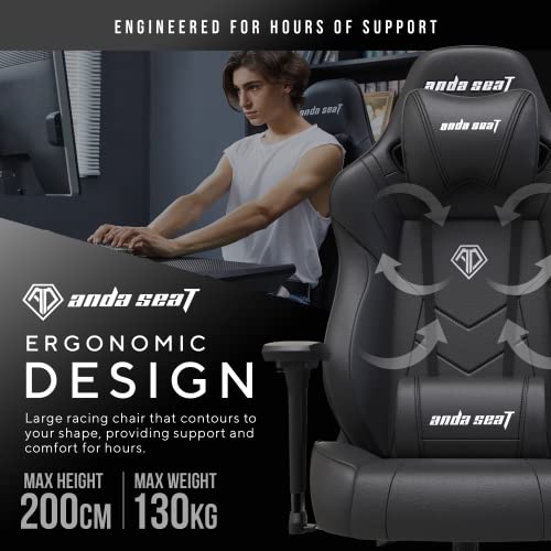 Anda Seat Dark Demon Pro Ergonomic Gaming Chair, Comfy Office Desk Chairs, Reclining Video Game Gamer Chair, Neck & Lumbar Back Support, Large Premium PVC Leather Black Gaming Chair for Adults